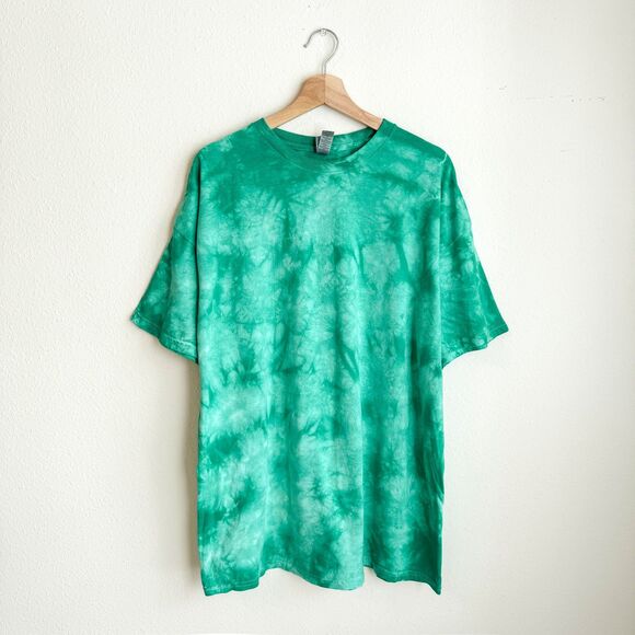 New Green Tie Dye Short Sleeve T Shirt Size 2XL Crewneck Casual Comfy Gildan Tee - Picture 3 of 7